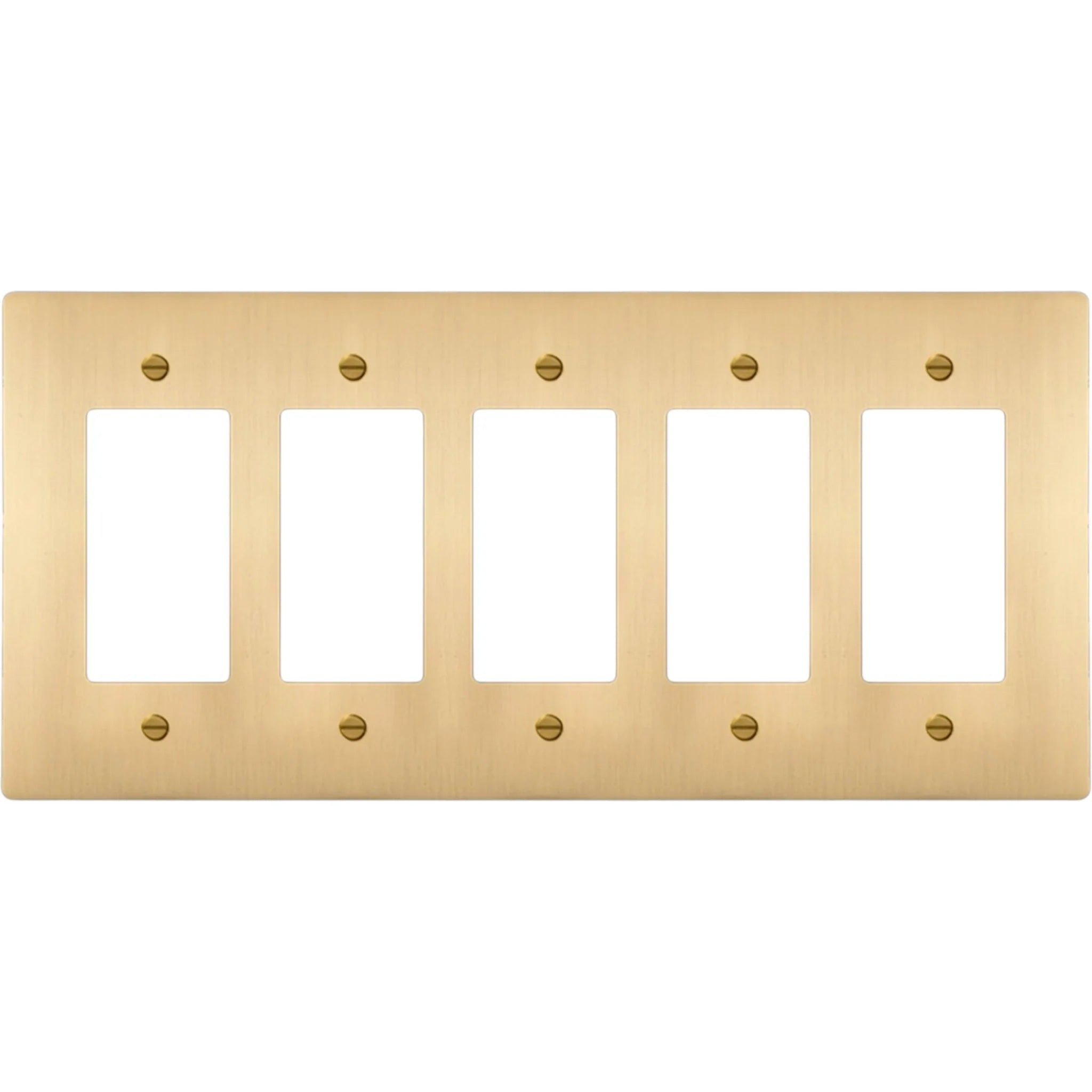 5-gang solid brass Decora wall plate in Satin Brass finish