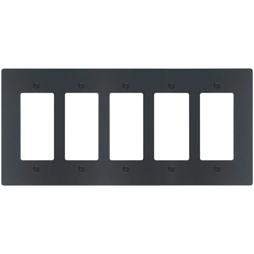 5-gang Decora wall plate in Matte Black finish (coated brass)