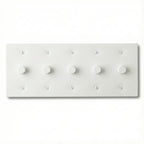 5 gang rotary dimmer with a white faceplate and matching knobs on a white background