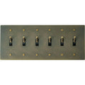 6-gang knurled toggle light switch plate in aged bronze, hand-brushed, front view