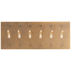 Close-up of knurled toggle detail on antique brass 6-gang switch plate