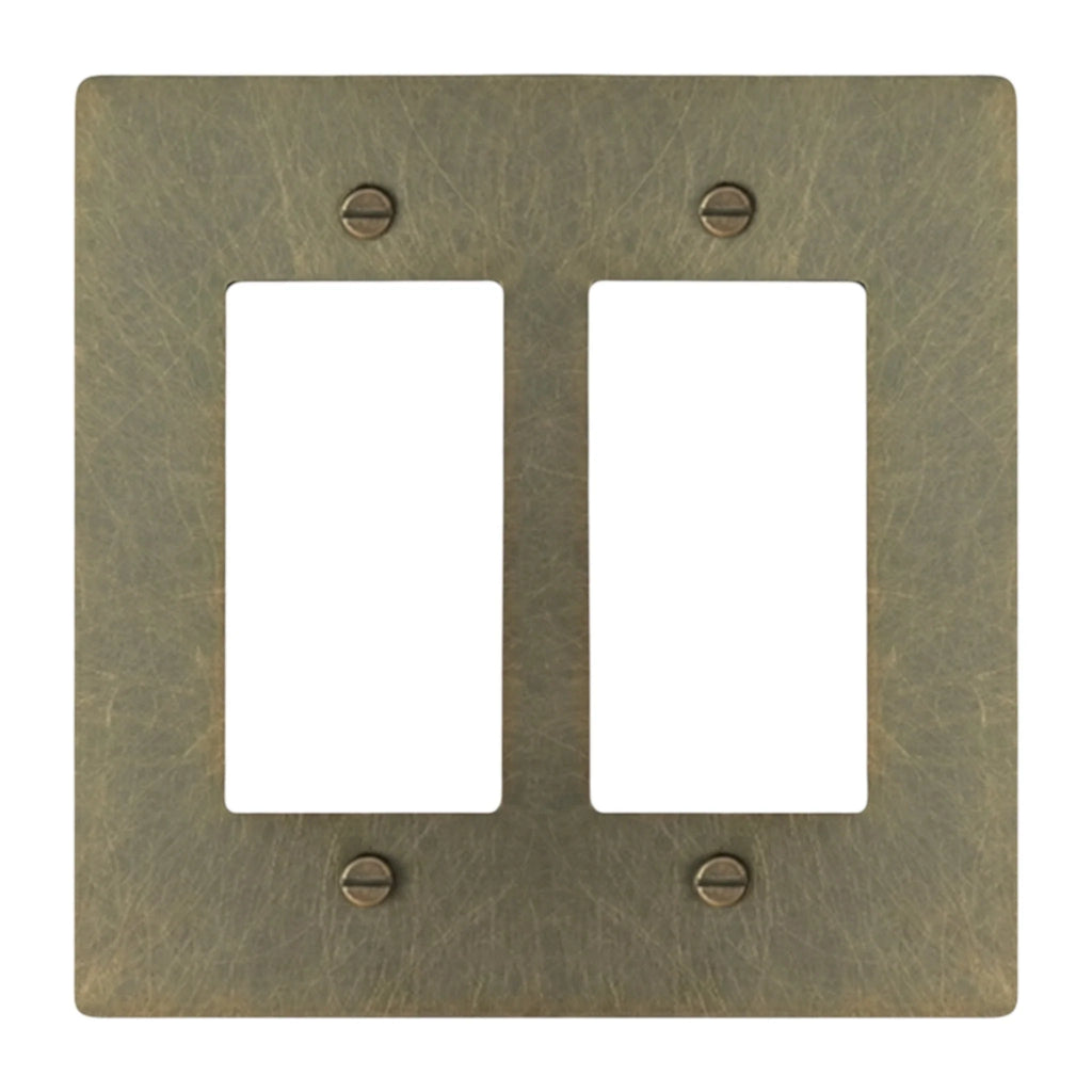 2-gang solid brass Decora wall plate in Aged Bronze (hand-brushed) finish