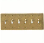 Antique brass 6-gang knurled toggle switch plate, hand-brushed