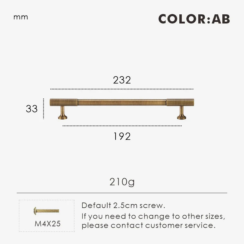 Measurement chart for antique brass Art Deco pull 232 mm with dimensions and weight information.