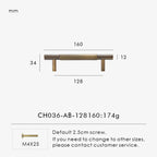 Measurement chart for antique brass cross knurled pull 160 mm with dimensions and weight information.