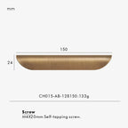 Measurement chart for a antique brass edge pull 150 mm with dimensions and weight information.