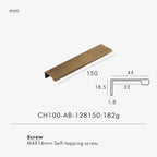 Measurement chart for antique brass edge pull 150 mm with dimensions and weight information.