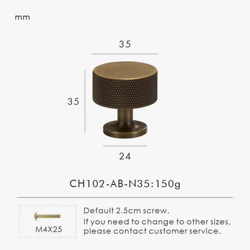 Measurement chart of a antique brass knob with dimensions and weight on a white background.