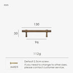 Measurement chart for antique brass stepped ring pull 130 mm with dimensions and weight information.