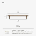 Measurement chart for antique brass stepped ring pull 200 mm with dimensions and weight information.
