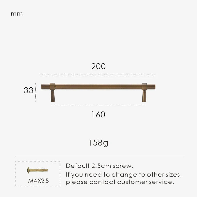 Measurement chart for antique brass stepped ring pull 200 mm with dimensions and weight information.