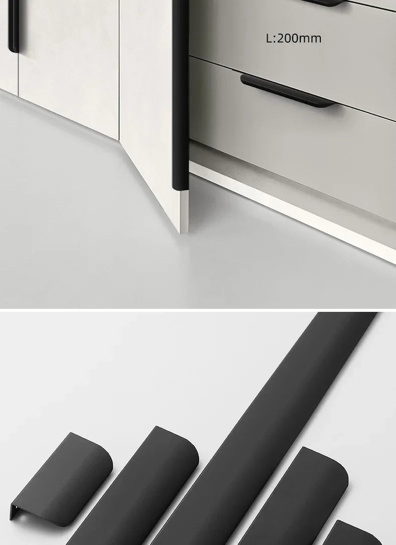 Invisible Aluminum Edge Pull Handle – Modern Curved Cabinet & Drawer Pull