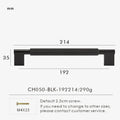 Measurement chart with a black brass cross-knurled pull 214 mm long and dimensions on a white background.