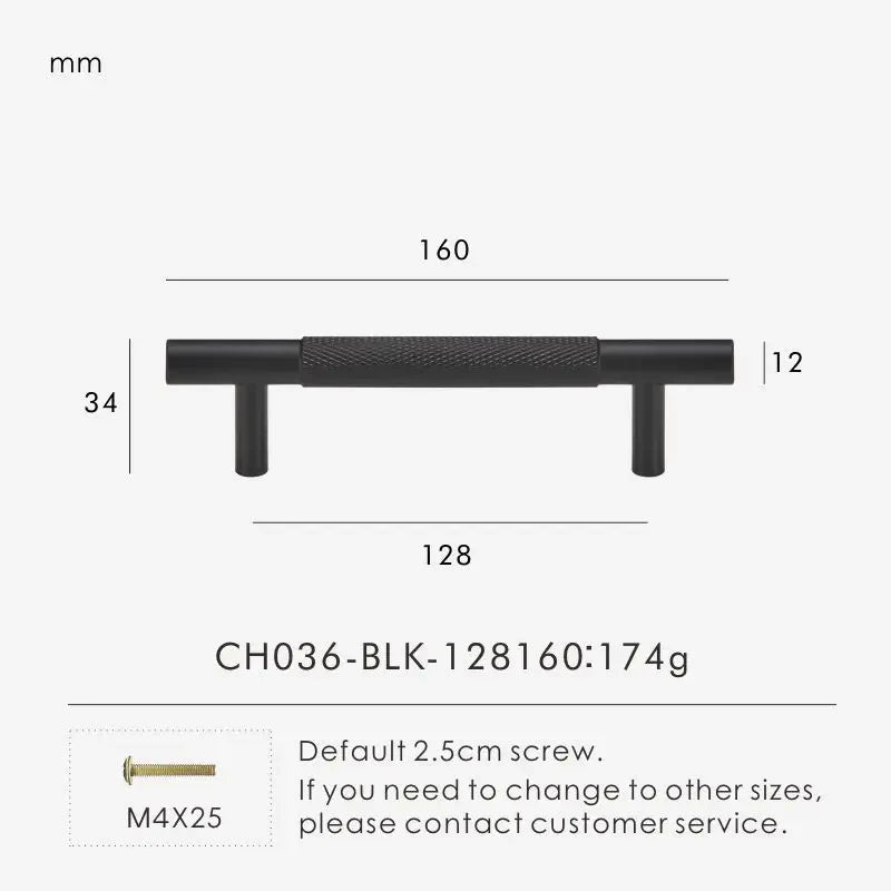 Measurement chart for a black brass cross knurled pull 160 mm with dimensions and weight information.