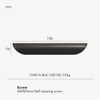 Measurement chart for a black brass edge pull 150 mm with dimensions and weight information.