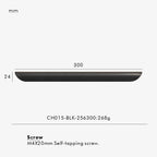 Measurement chart for a black brass edge pull 300 mm with dimensions and weight information.