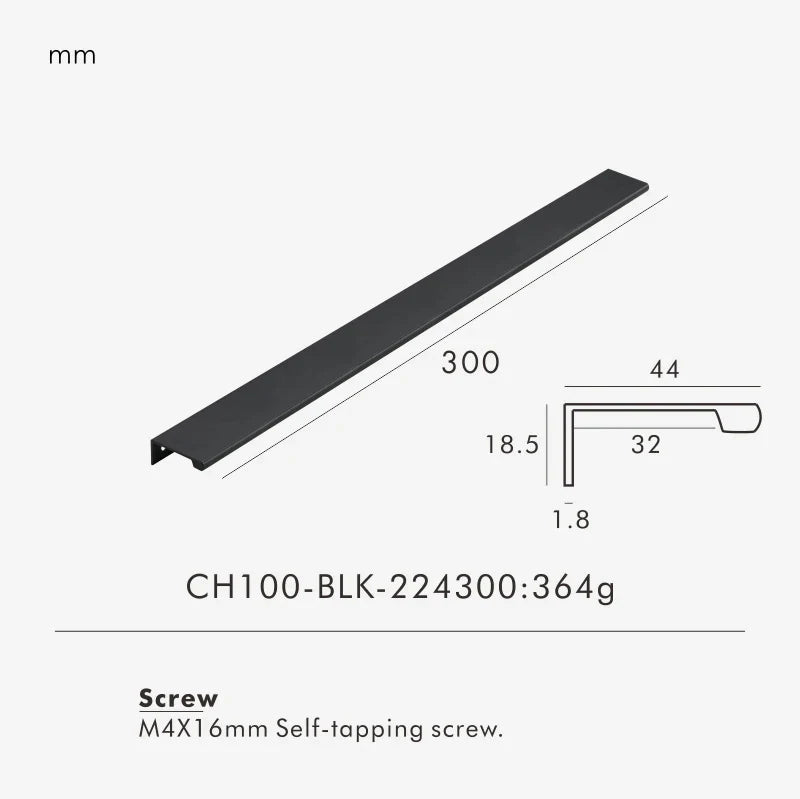 Measurement chart for black brass edge pull 500 mm with dimensions and weight information.