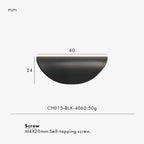 Measurement chart for a black brass edge pull 60 mm with dimensions and weight information.