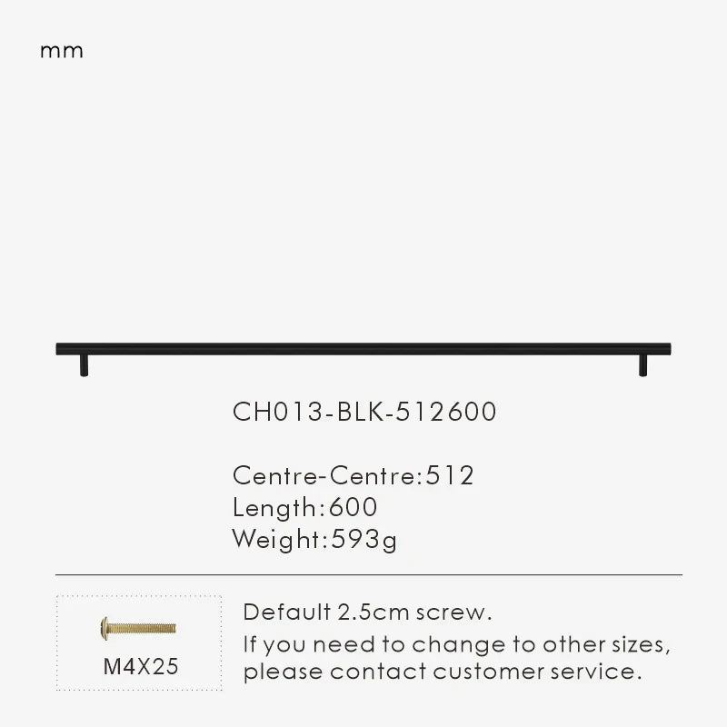 Measurement chart for a black brass round rod pull 600 mm with dimensions and weight information.