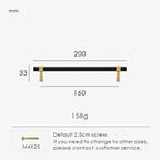 Measurement chart for a black brass stepped ring pull 200 mm with dimensions and weight information.