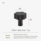 Black flower cabinet knob 30mm with measurements on a white background.