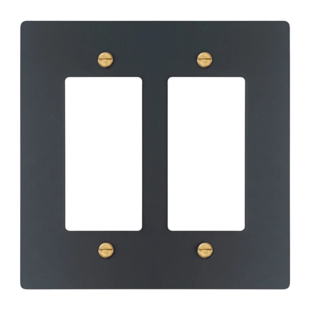2-gang Decora wall plate in Black with Brass Accents finish