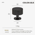Brass black art deco knob 35mm with dimensions and weight on a white background.