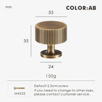 Brass bronze art deco knob 35mm with dimensions and weight on a white background.