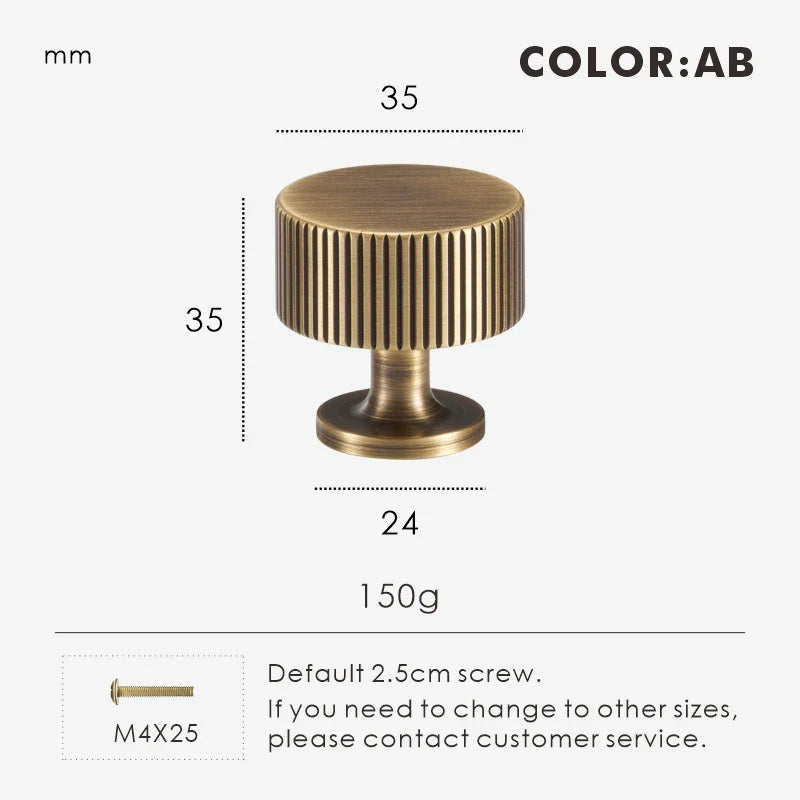 Brass bronze art deco knob 35mm with dimensions and weight on a white background.