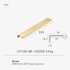 Measurement chart for brass edge pull 200 mm with dimensions and weight information.