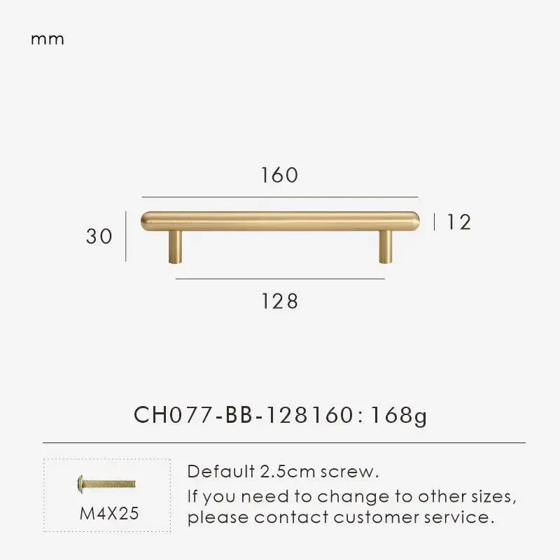 Measurement chart for a brass smooth gold cabinet round handle 160 mm with dimensions and weight information.