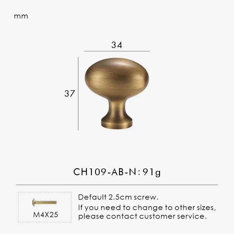 Brass cabinet knob with dimensions and weight on a white background.