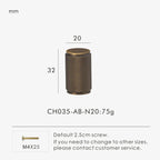Measurement chart of a bronze knurled cabinet knob 20mm with dimensions and weight on a white background.