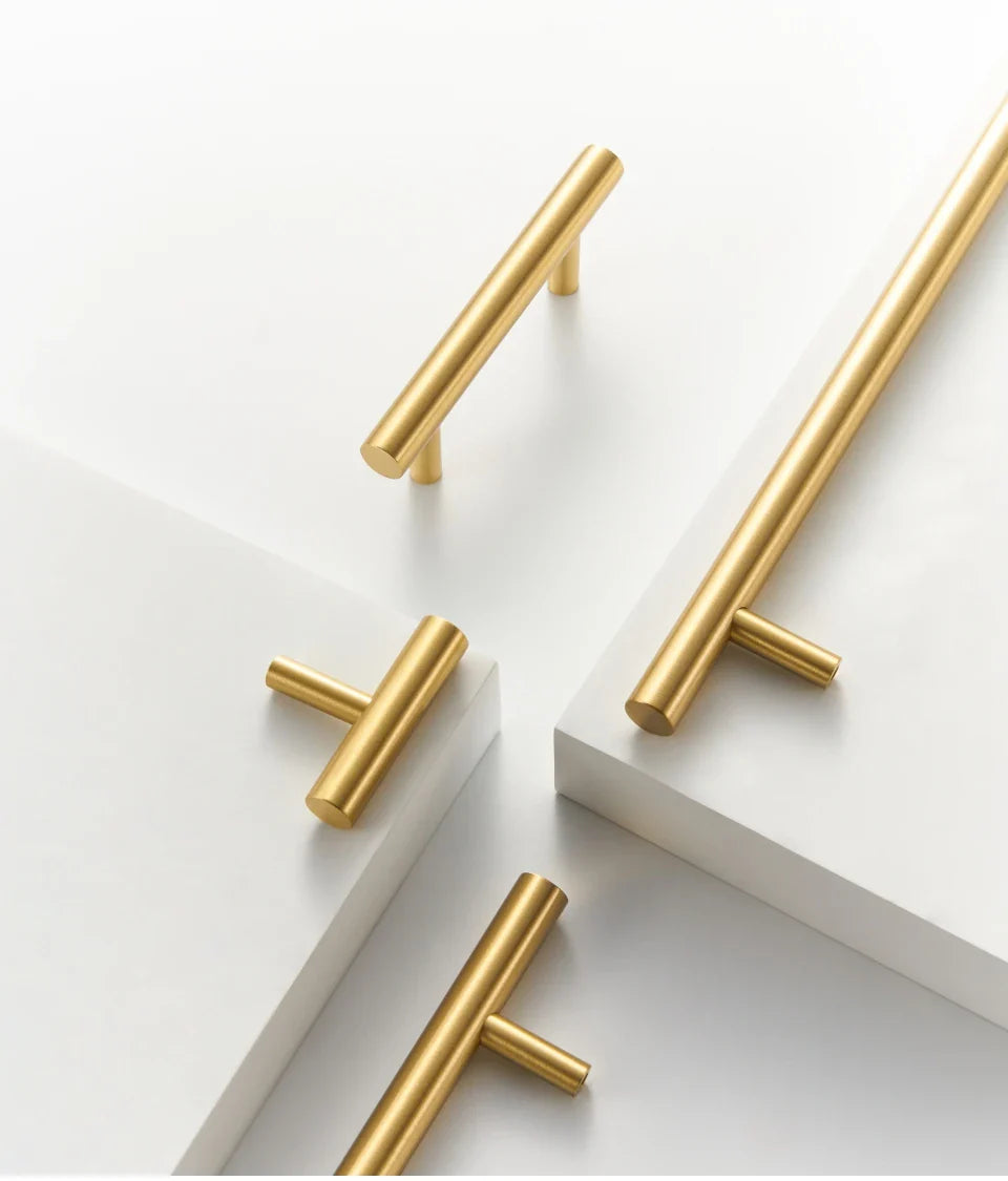 Solid Brass T-Bar Cabinet Handle – Long Round Rod Drawer & Door Pull