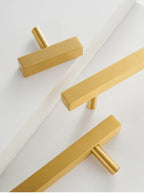 Solid Brass Square Handle – Modern T-Knob Cabinet & Drawer Pull