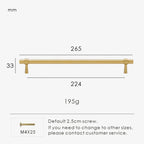 Measurement chart for a gold brass stepped ring pull 265 mm with dimensions and weight information.