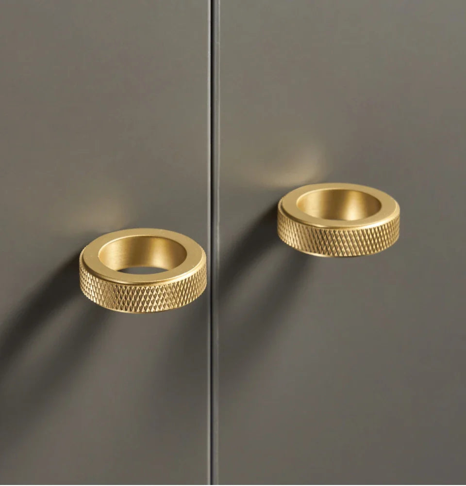 Solid Brass Knurled Ring Cabinet Knob