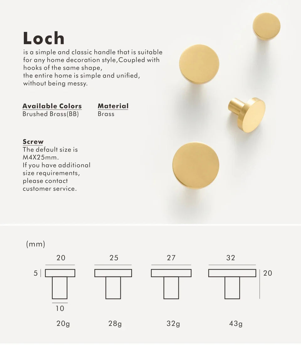 Solid Brass Round Cabinet Knob & Wall Hook – Minimalist Circular Design