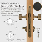 Round Solid Brass Door Knob Set, European Mortise