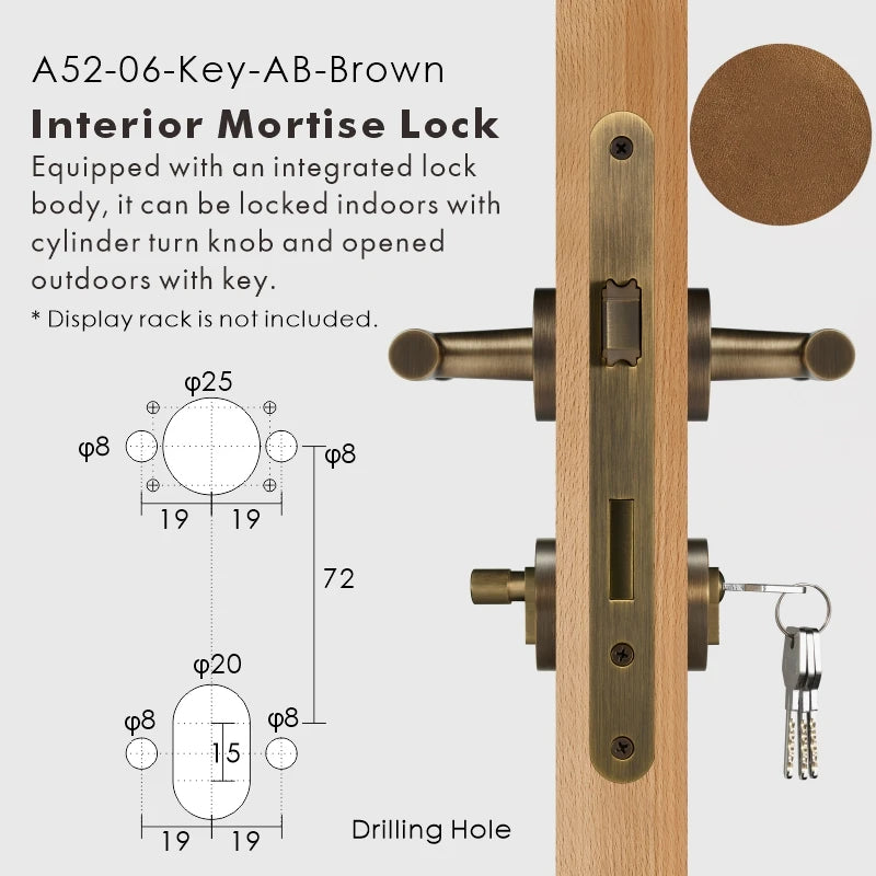 Leather Wrapped Solid Brass Door Lever Set, European Mortise