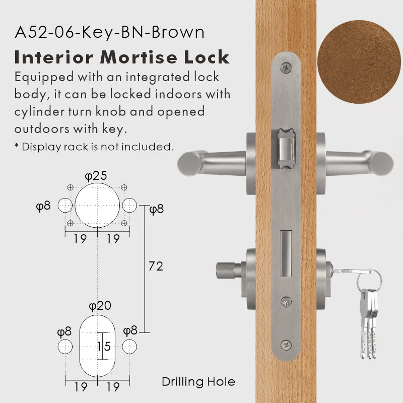 Leather Wrapped Solid Brass Door Lever Set, European Mortise