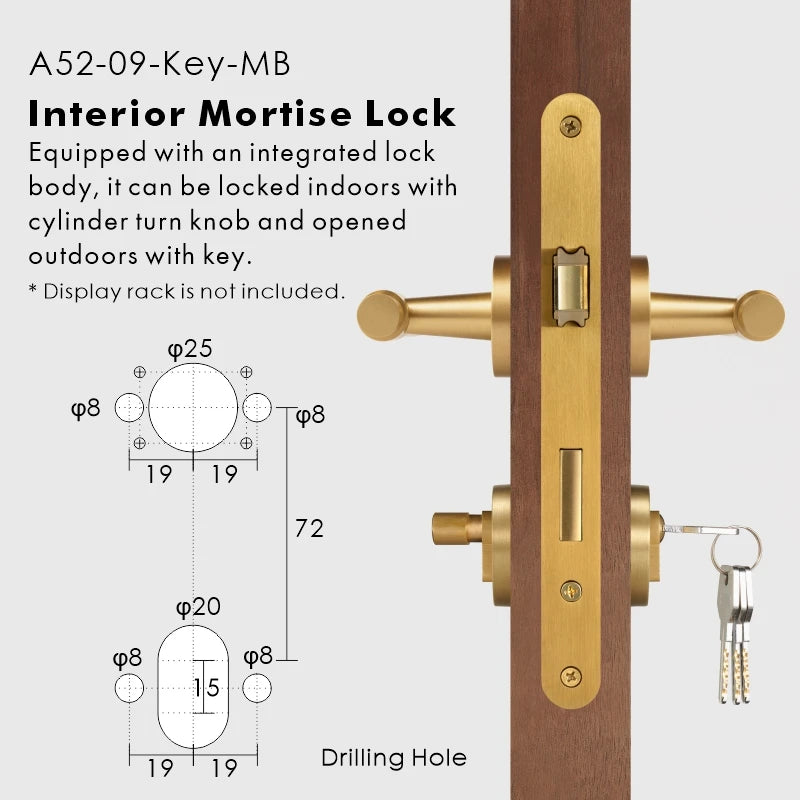Slim Plain Solid Brass Door Lever Set, European Mortise