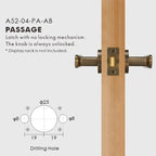 Flat Solid Brass Door Lever Set, European Mortise