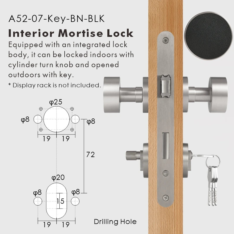Round Solid Brass Door Knob Set, European Mortise