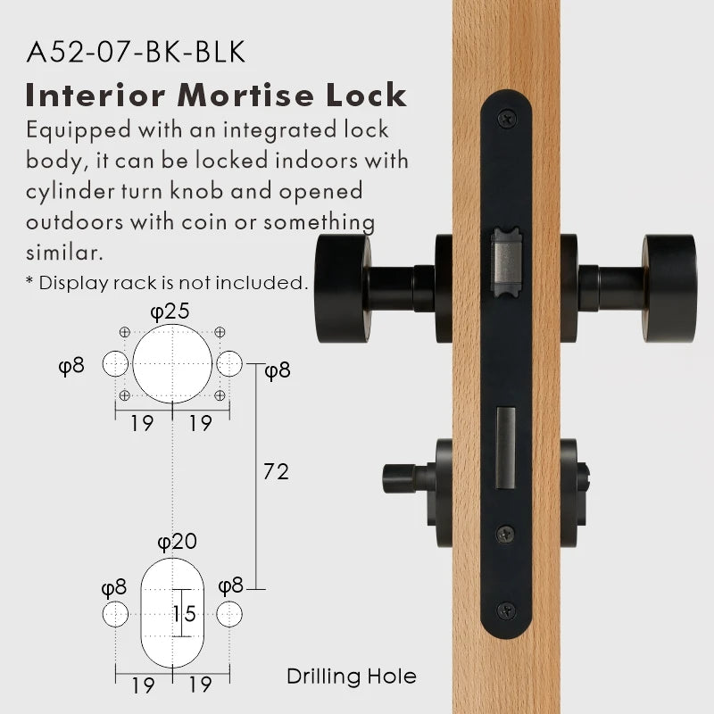 Round Solid Brass Door Knob Set, European Mortise