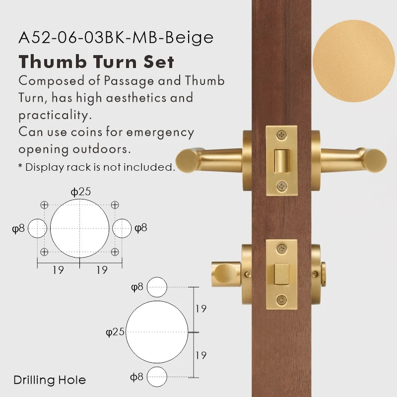 Leather Wrapped Solid Brass Door Lever Set, European Mortise