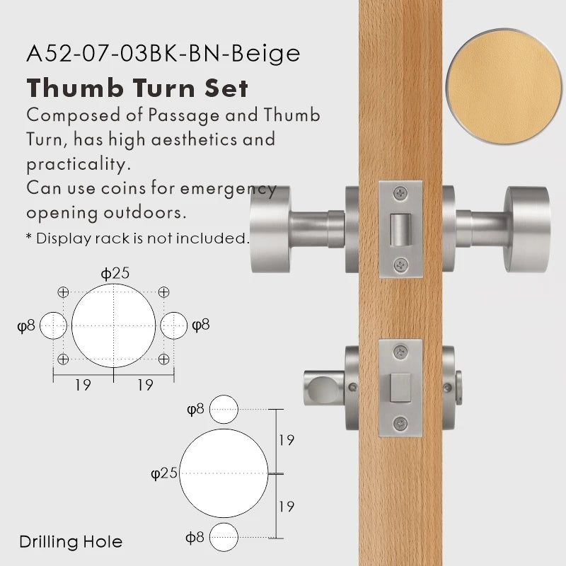 Round Solid Brass Door Knob Set, European Mortise