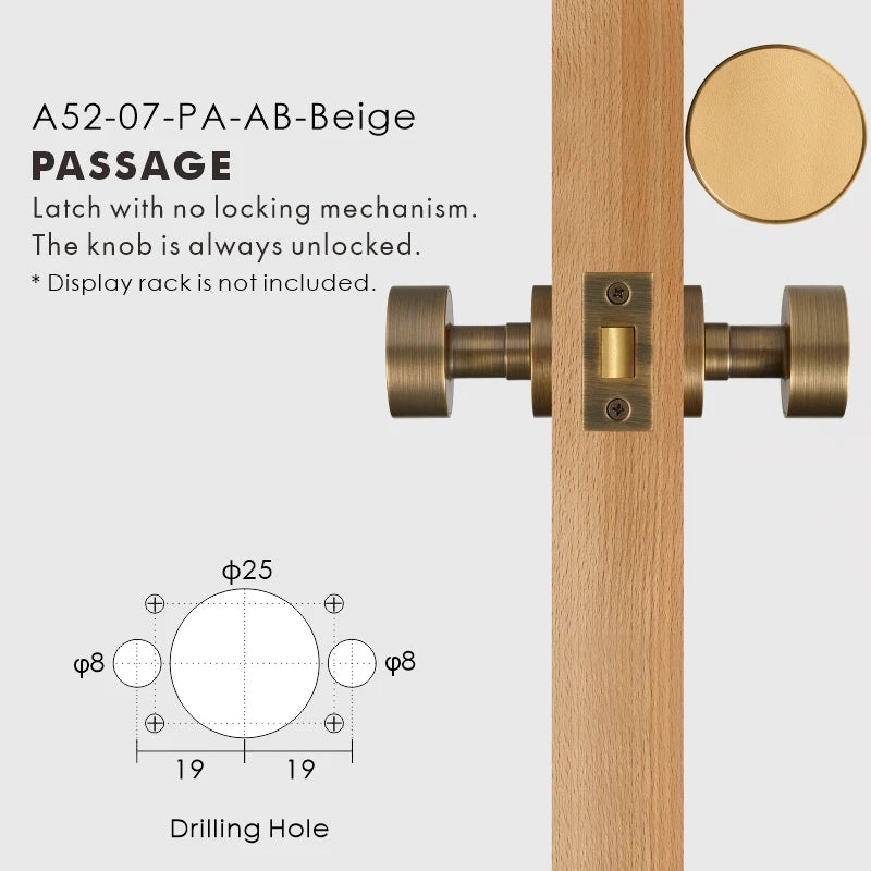Round Solid Brass Door Knob Set, European Mortise
