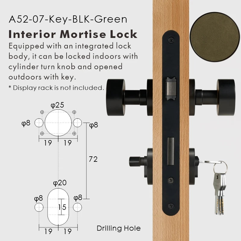 Round Solid Brass Door Knob Set, European Mortise