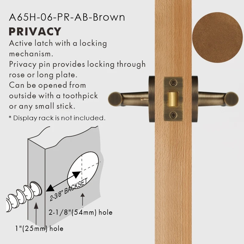 Leather Wrapped Solid Brass Door Lever Set, US Standard